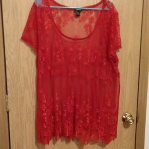Red sheer lace top